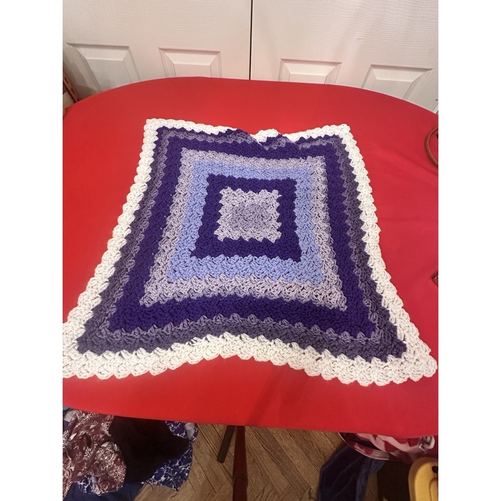 Crocheted Lap Blanket Purple Blue White Medium